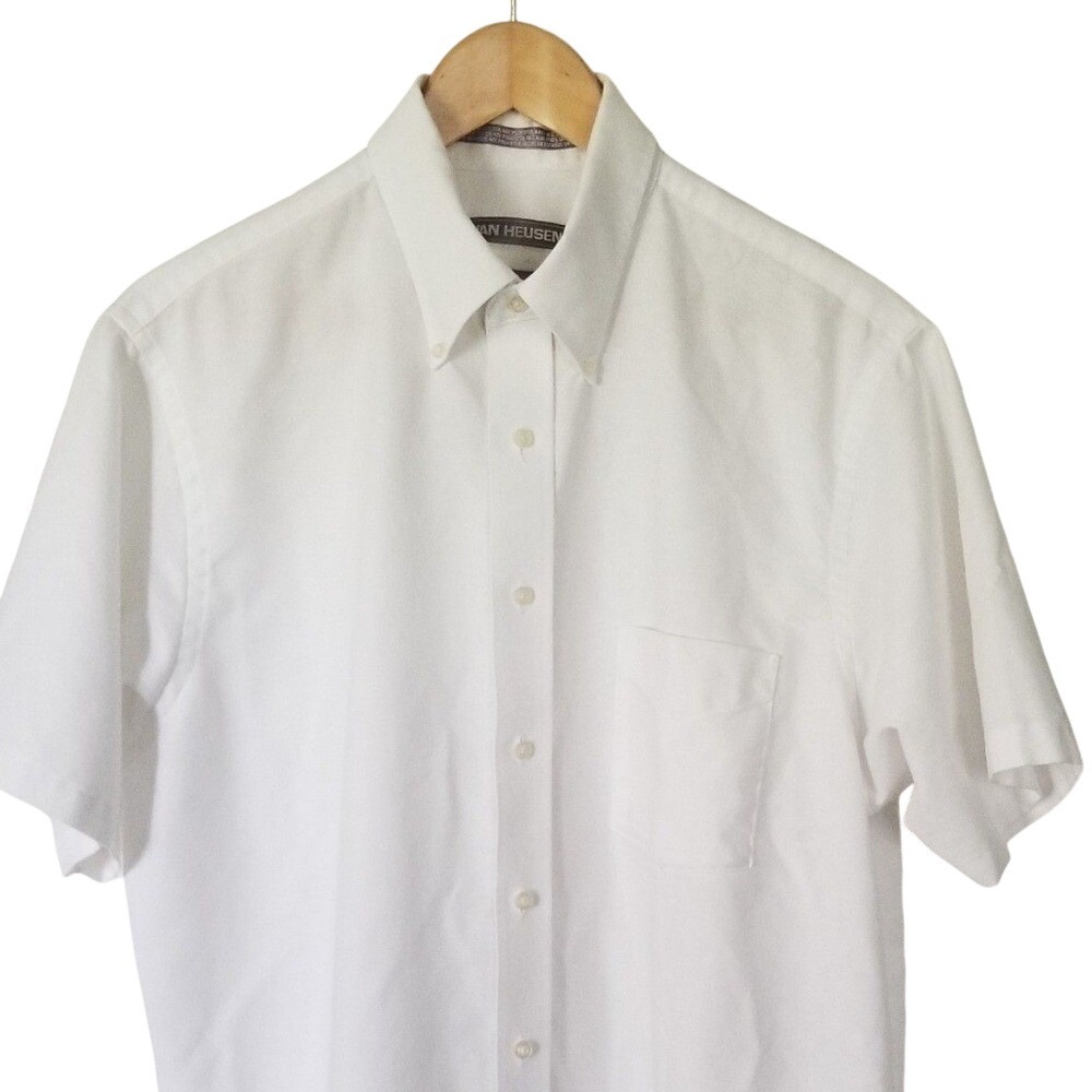 Van Heusen Mens Short Sleeve Wrinkle Free Button Down Shirt Size 15 1/2 White